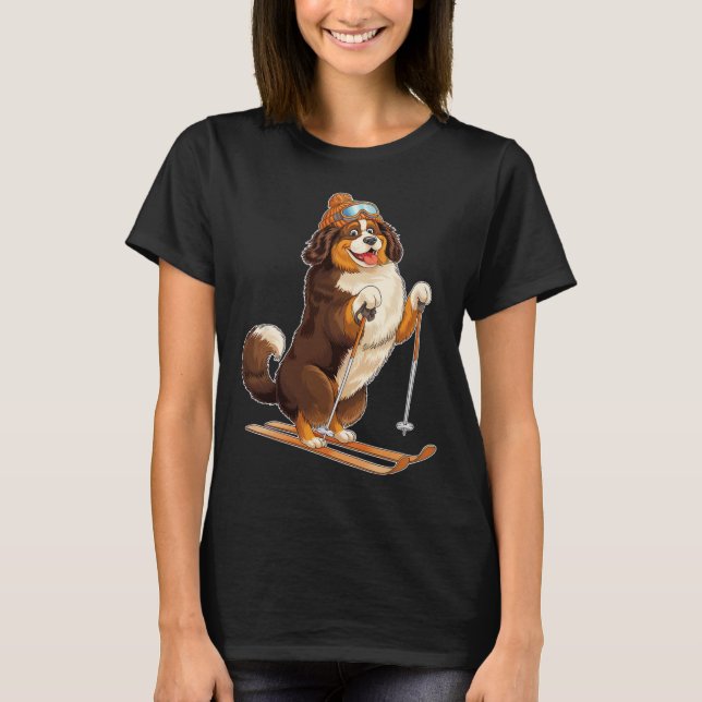 Roligt Tecknad hund Enjoying Skiing T Shirt (Framsida)