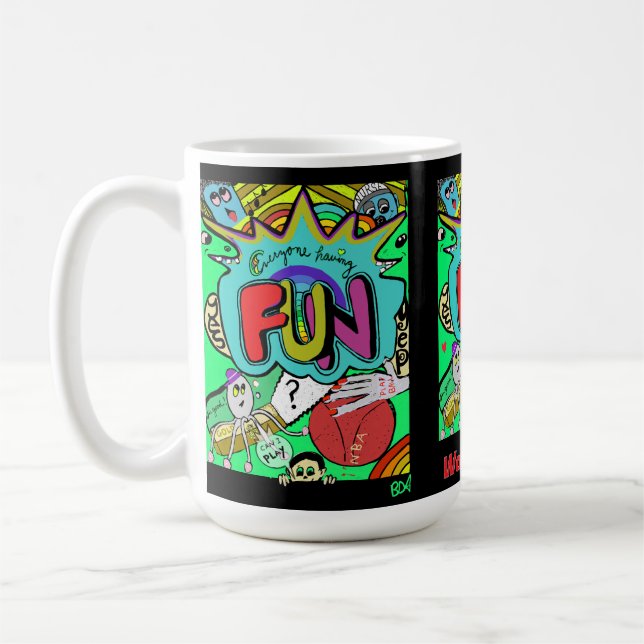 Roligt Tecknad Illustration of Tillsammans Kaffemugg (Vänster)