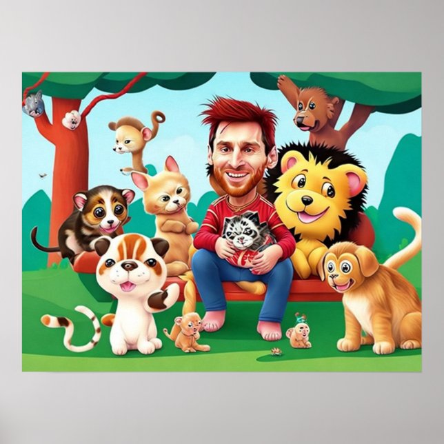 Roligt tecknad image Messi Söta djur Poster (Framsidan)