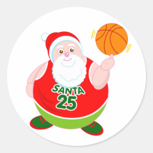 Roligt tecknad Jultomten som roterar en basket. Runt Klistermärke