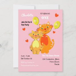 Roligt Tecknad Kattunge Adsible Födelsedagsfest Inbjudningar