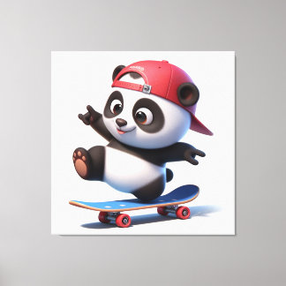 Roligt Tecknad Panda på Skateboard Canvastryck