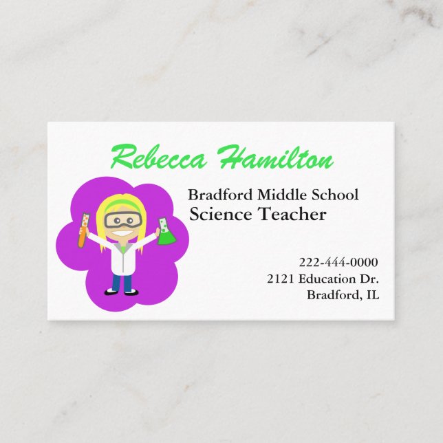 Roligt Tecknad Science Teacher's Affärskort Visitkort (Framsida)