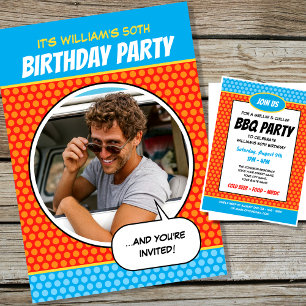 Roligt Tecknad Stil: Födelsedagsfest BBQ-Orange fö Inbjudningar