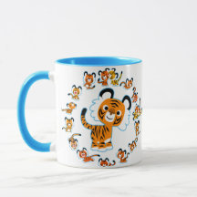 Roligt Tecknad Tigers Mandala (blått) Mugg