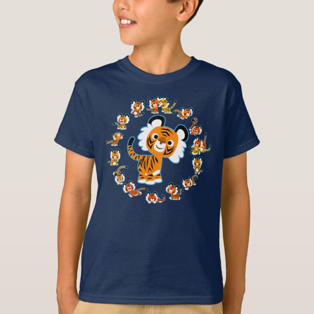 Roligt Tecknad Tigers Mandala (Blue) Children T-sh Tee (Framsida)