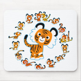 Roligt Tecknad Tigers Mandala (Blue) Mousepad Musmatta