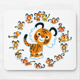 Roligt Tecknad Tigers Mandala (Blue) Mousepad Musmatta