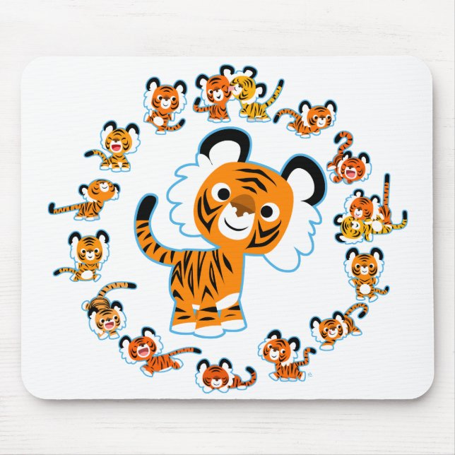 Roligt Tecknad Tigers Mandala (Blue) Mousepad Musmatta (Framsidan)