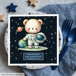 Roligt Teddy Astronaut Napkins Boy Birthday Anpass Pappersservett