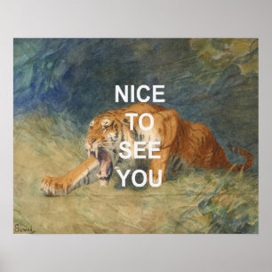 Roligt Text Art + Vintage Tiger vattenfärgsfärg må Poster