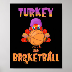 Roligt Thanksgiving Turkiet spelar basketboll Mana Poster