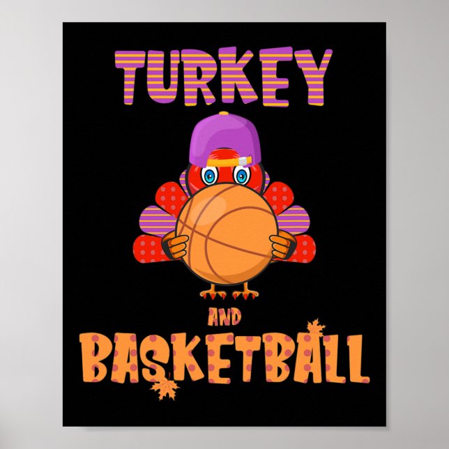 Roligt Thanksgiving Turkiet spelar basketboll Mana Poster (Framsidan)