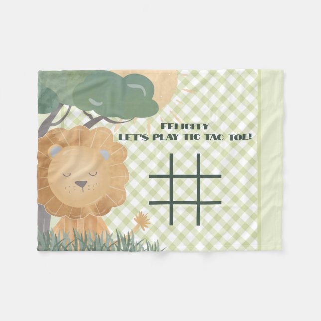 Roligt Tic Tac Toe Game Gingham Namn Boho Lejon Fleecefilt (Framsidan (Horisontell))