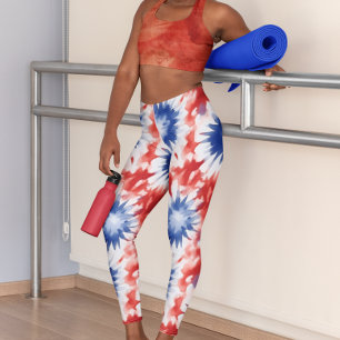 Roligt Tie Dye Mönster rött vitt blått Leggings