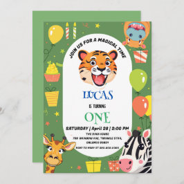 Roligt tiger Zebra Hippo safari zoo Vild Birthday Inbjudningar