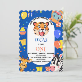 Roligt tiger Zebra Hippo safari zoo Vild Birthday Inbjudningar