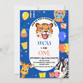 Roligt tiger Zebra Hippo safari zoo Vild Birthday Spara Datumet