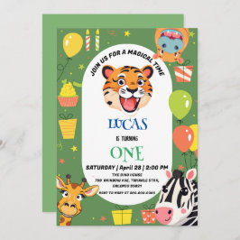 Roligt tiger Zebra Hippo safari zoo Vild Birthday Spara Datumet