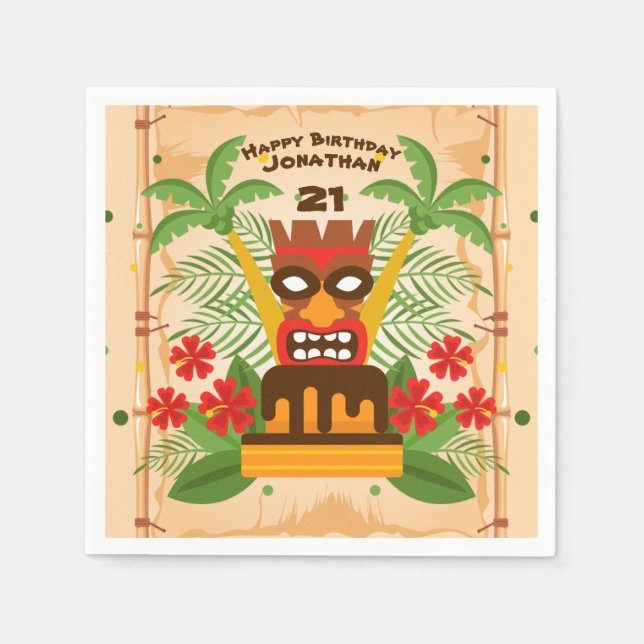 Roligt Tiki Pub Födelsedagsfest Cake & Handflatan  Pappersservett (Framsidan)