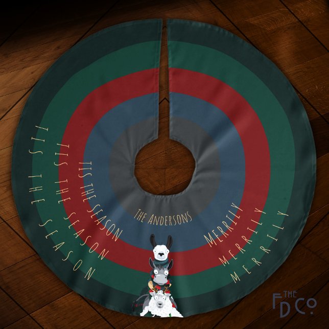 Roligt "Tis the Season + Merrily Merrily Merrily" Julgransmatta Borstad Polyester (Skapare uppladdad)