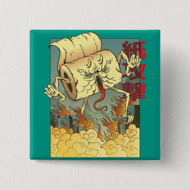 Roligt Toalettpapper Monster Japansk Stil Knapp (Framsida)