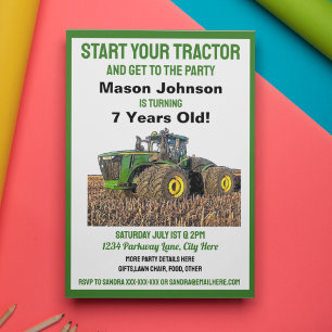Roligt Tractor Birthday Barn Farm Equipment Gult Inbjudningar