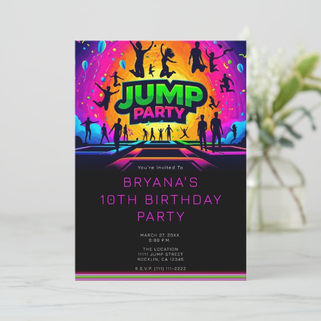 Roligt Trampoline JUMP Party Birthday Inbjudningar (Stående Fram)