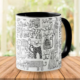 Roligt Trendig Black and White Cats Patterned Mugg