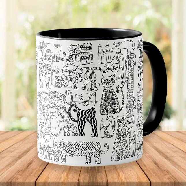 Roligt Trendig Black and White Cats Patterned Mugg (Skapare uppladdad)