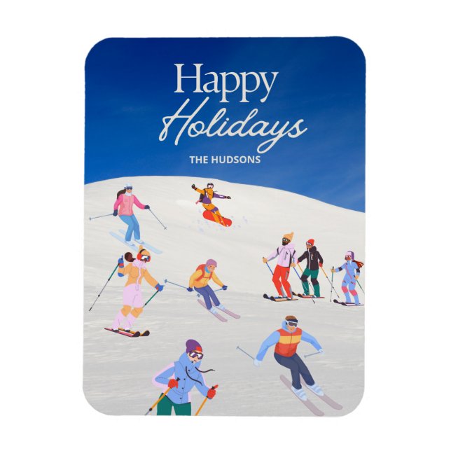 Roligt Trendig Glad helg Ski-åtgärd Magnet (Vertikal)