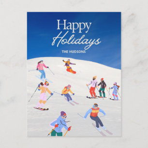 Roligt Trendig Glad helg Ski-åtgärd Vykort