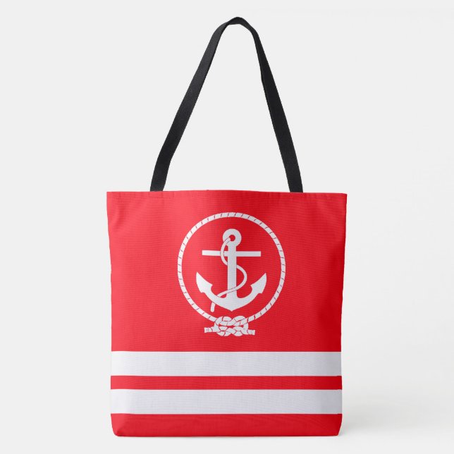 Roligt Trendig Nautical Anchor White Rand Mönster Tygkasse (Framsida)