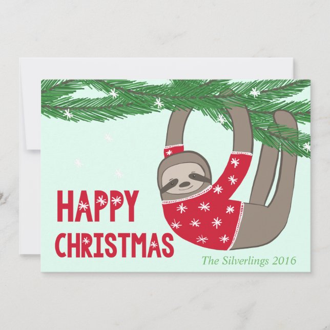 Roligt Trendig Sloth Hppy jul Personlig Julkort (Framsida)