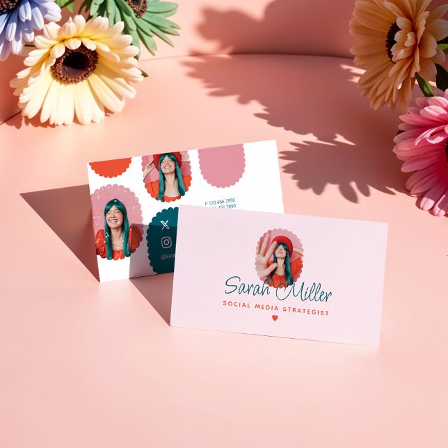 Roligt & Trendig Social Media Girly Foto ramar Visitkort (Fun & Trendy Social Media Girly Photo Frames Business Card)