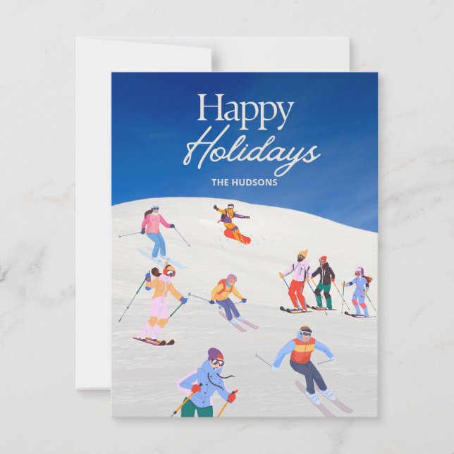 Roligt trendigt lyckliga helger skidort  julkort (Framsida)