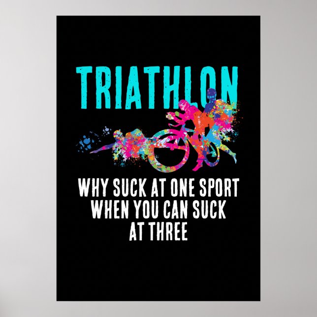 Roligt Triathlon Magenta och turkos Splashy Poster (Framsidan)