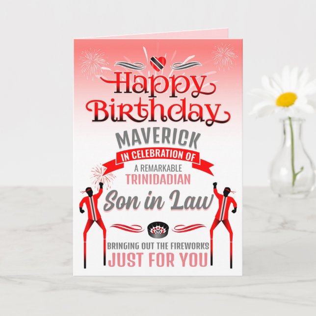 Roligt TRINIDADIAN SON i LAW Red and Grått Birthda Kort (Liten växt)