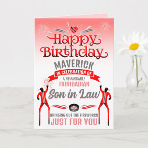 Roligt TRINIDADIAN SON i LAW Red and Grått Birthda Kort