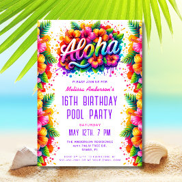 Roligt Tropical Aloha Birthday Bassäng Party Inbjudningar