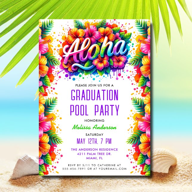 Roligt Tropical Aloha Studenten Bassäng Party Inbjudningar (Skapare uppladdad)
