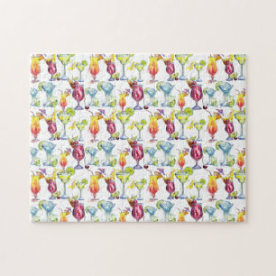 Roligt Tropical Cocktails Drinks Watercolor Pussel