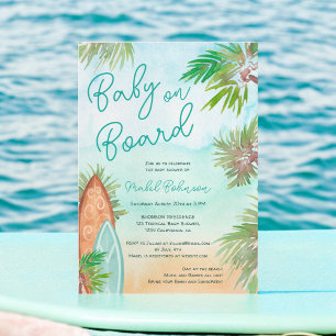 Roligt Tropical handflatan träd strand baby vid du Inbjudningar