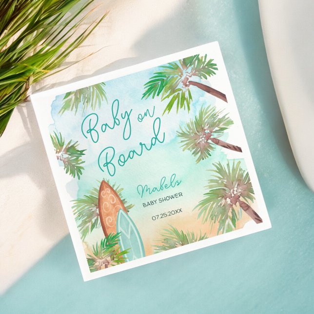 Roligt Tropical handflatan träd strand baby vid du Pappersservett (Fun Tropical palm trees beach baby on board shower Napkins)