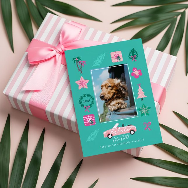 Roligt Tropical Jul: Rullande konverterbart foto Julkort (Fun Tropical Christmas Lets Roll Convertible Photo Holiday Card)