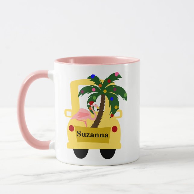 Roligt Tropical Julgran Farm with Flamingo Mugg (Vänster)