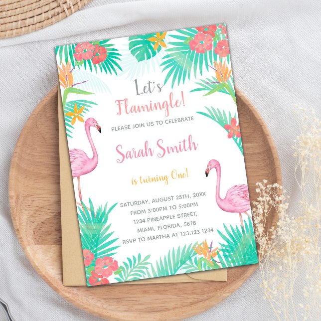 Roligt Tropical Summer Party Card for Girls or Kid Inbjudningar (Flamingo Birthday Cards)
