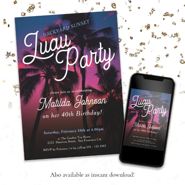 Roligt Tropical Sunset Luau Party 40:e födelsedage Inbjudningar (40th Birthday Tropical Sunset Luau Party Invitation)