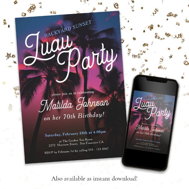Roligt Tropical Sunset Luau Party 70:e födelsedage Inbjudningar (Tropical 70th Birthday Sunset Luau Party Custom Invitation)