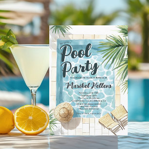 Roligt Tropical Watercolor Bassäng Party Sweet 16 Inbjudningar